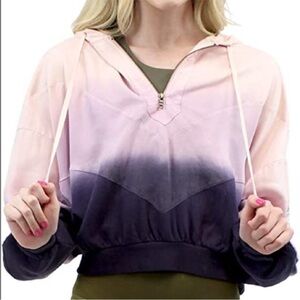Pink Victoria's Secret Ombré Cropped Slouchy Long Sleeve Quarter Zip Hoodie Sz L